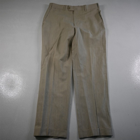Peter Millar 32x30 Khaki Wool Linen Vitale Barberis Cuffed Italy Made Mens Pants - Picture 1 of 16